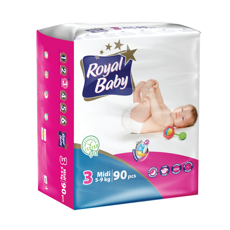 ROYAL BABY Diaper No. 3 Mega Pack (90 Diapers)